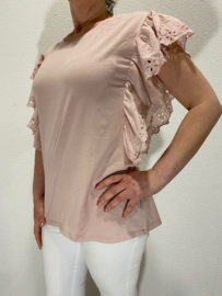 T-shirt met broderie ruche oud roze SALE