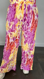 Plisse broek met wijde pijp coloured flames fuchsia SALE