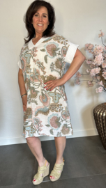 Linnenlook jurk met gehaakt kant Gebloemd Wit