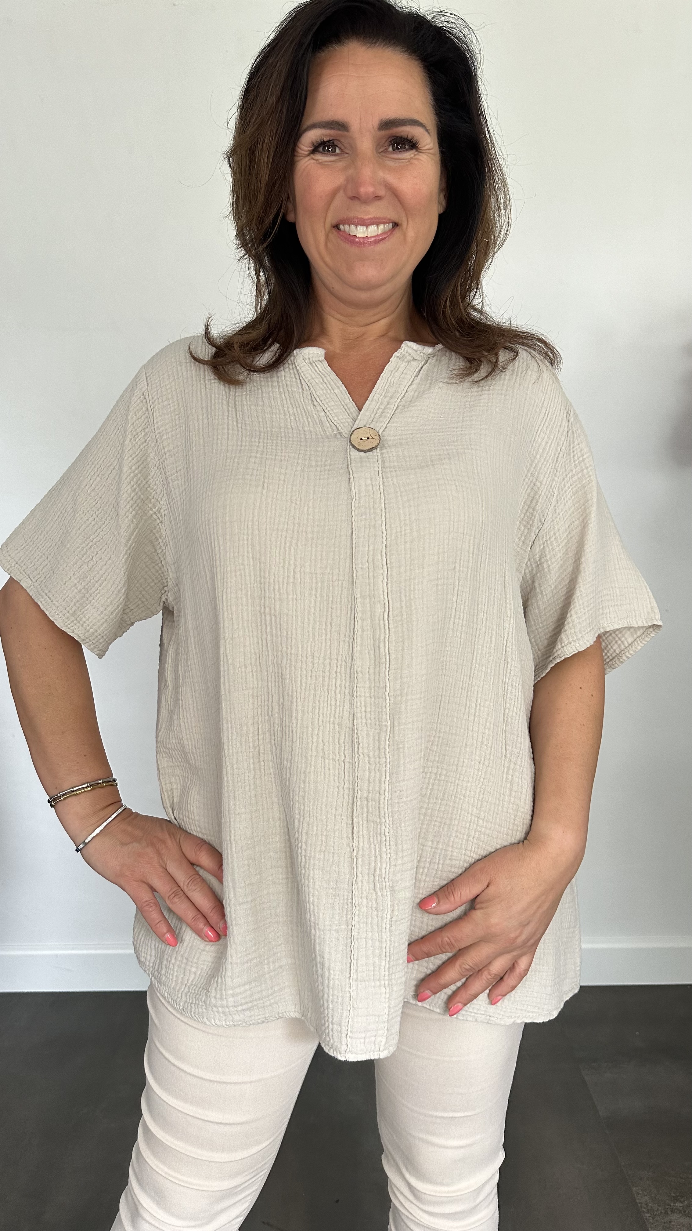 Shirt Vera met kant +SIZE zand