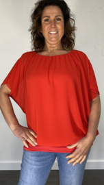 Blouse met boord korte mouw +SIZE rood