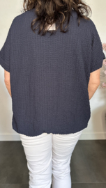 Crinkle shirt met elastiek +ketting Marine