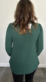 Crepe blouse met v-hals en pofmouw donker groen