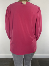 Shirt met v-hals en pofmouw travel fuchsia