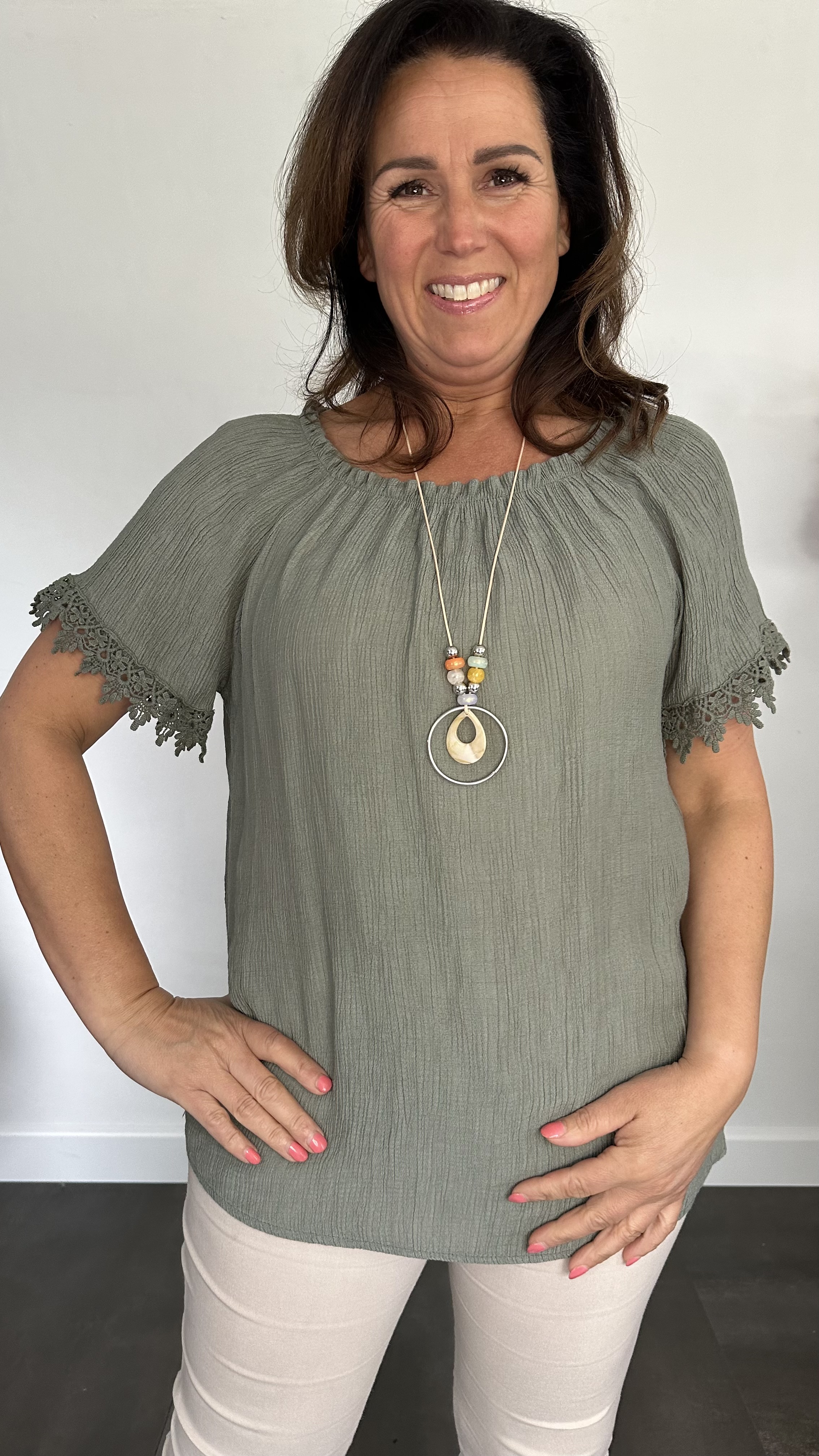 Crinkle shirt met kant army