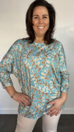 Shirt Debby fantasy met vleermuismouw turquoise SALE
