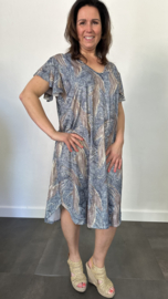 Stretch jurk Gold paisley wave blauw