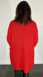 Lange grof gebreide coltrui LOVE rood