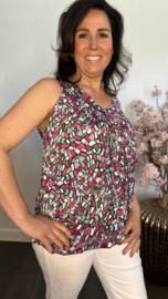 Ballon top met V-hals Rocks fuchsia gekleurd