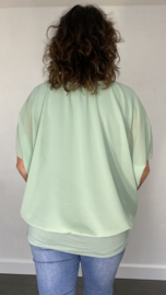 Blouse met boord korte mouw +SIZE licht groen