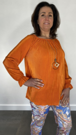 Blouse plissé met ketting oranje