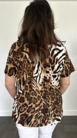 Ballon shirt met elastiek panter/tijger bruin (+size)