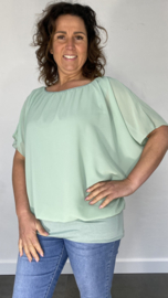 Blouse met boord korte mouw +SIZE licht groen