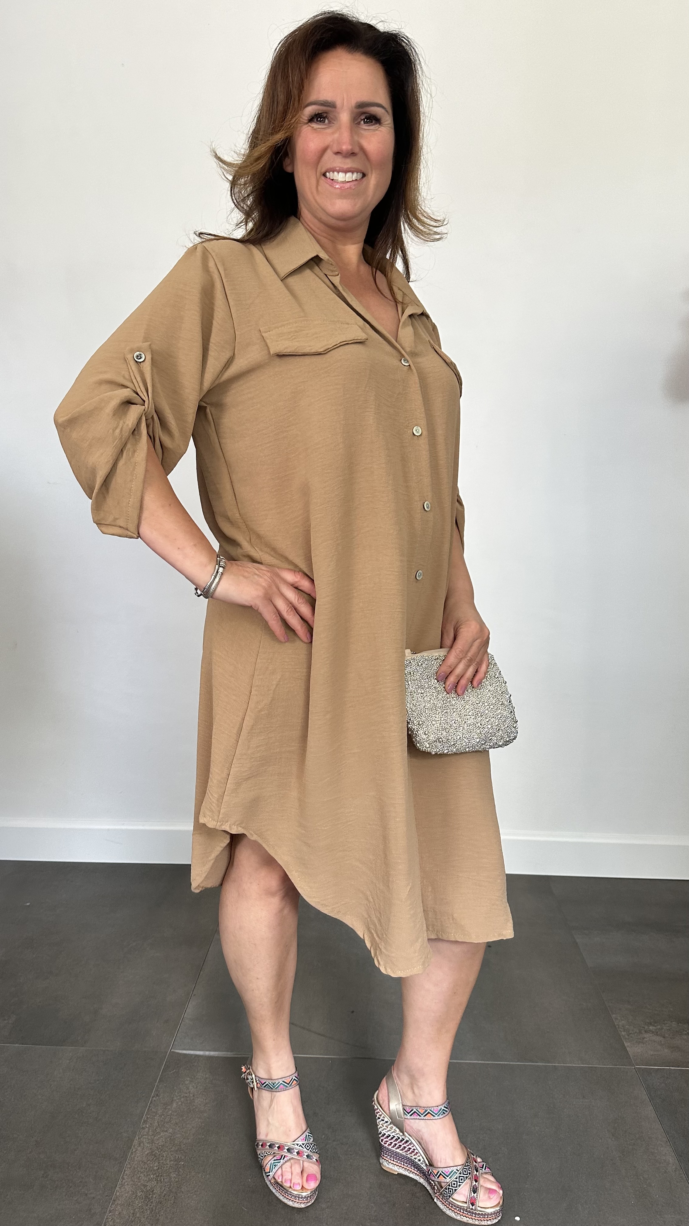 Blouse/ jurk crepe camel