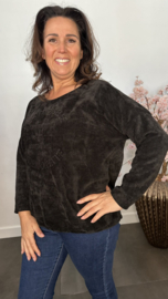 Baby rib sweater 2D reliëf print Zwart