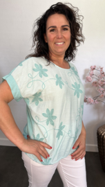 T_shirt met geborduurde bloemen Mint