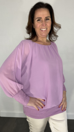 Blouse met boord lange mouw lila +size