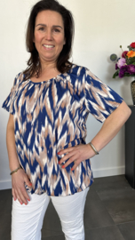 Ballon shirt met elastiek zigzag blauw (+size)