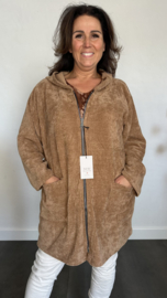 Baby rib vest met rits & capuchon +Size camel