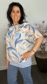 Blouse met boord Leaves ijsblauw