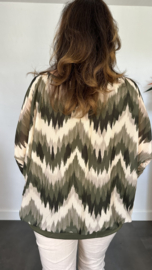 Blouse met boord lange mouw +Size Extra zigzag army