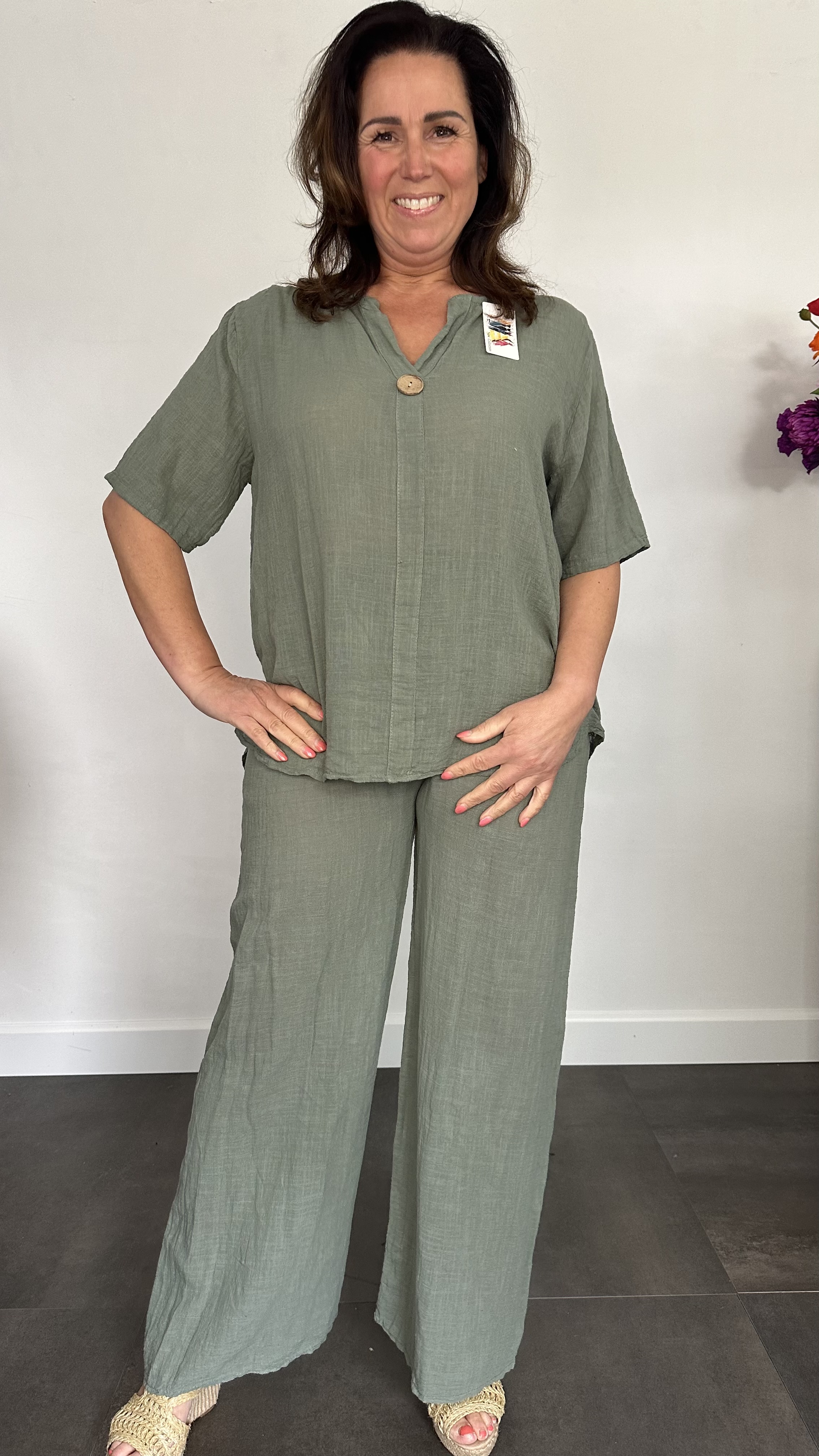 2-Delig linnenlook pak army