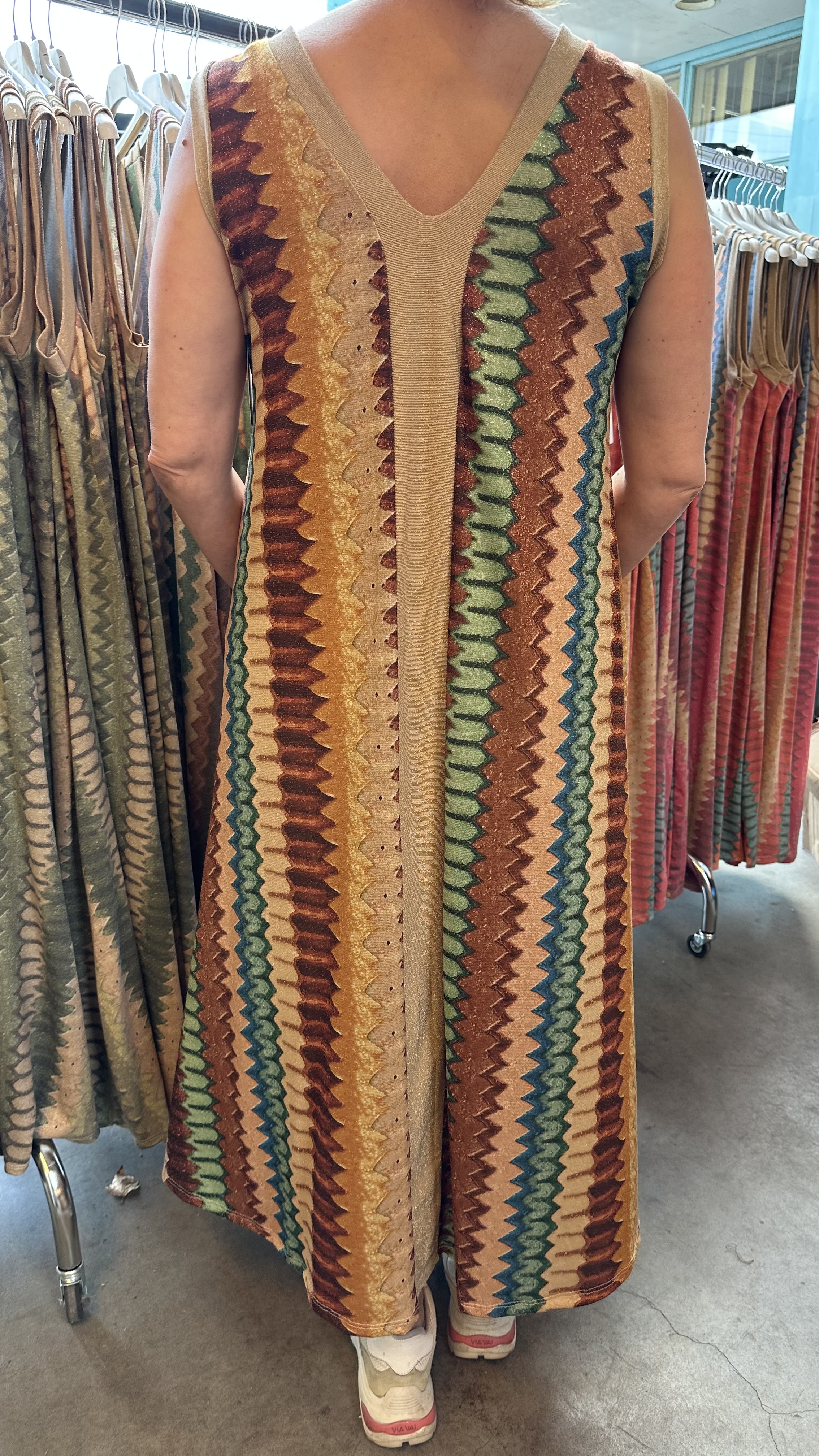 Jurk Vianna cognac/groen/ turquoise