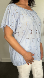 Broderie blouse Olivia IJsblauw