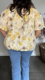 Broderie ballon blouse gebloemd Geel