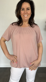 Ballon shirt travel met elastiek poeder roze