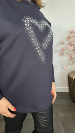 Sweater met capuchon/ glitter hart Marine