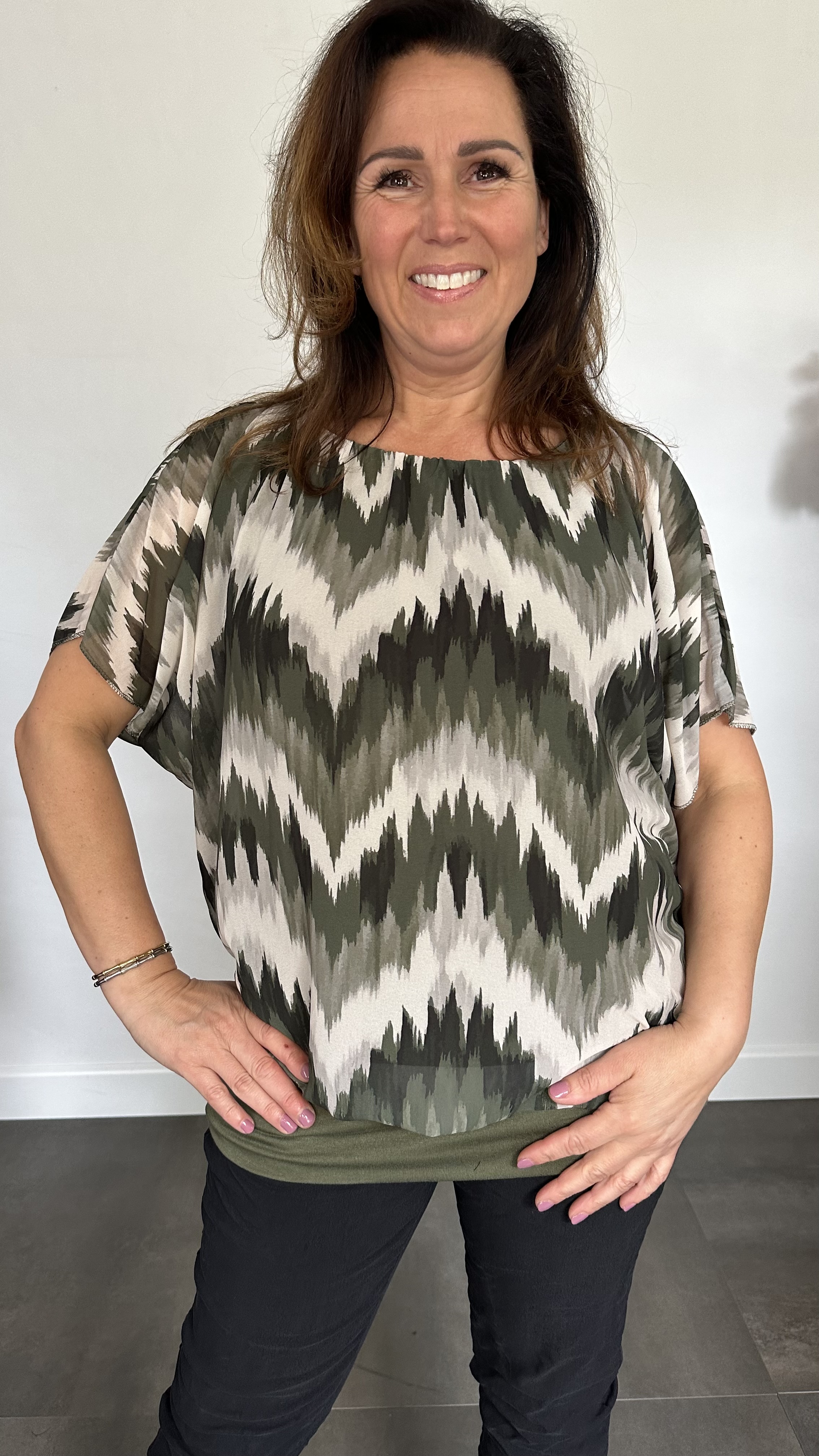 Blouse met boord zigzag army