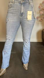 RED Berry jeans flared met zilver glitter en geborduurde hartjes