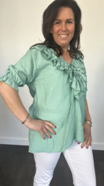 Blouse met ruche Sara zeegroen