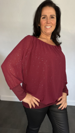 Blouse met boord Zilver Glitter bordeaux