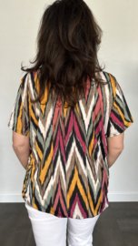 Ballon shirt met elastiek scratched zigzag roze(+size)