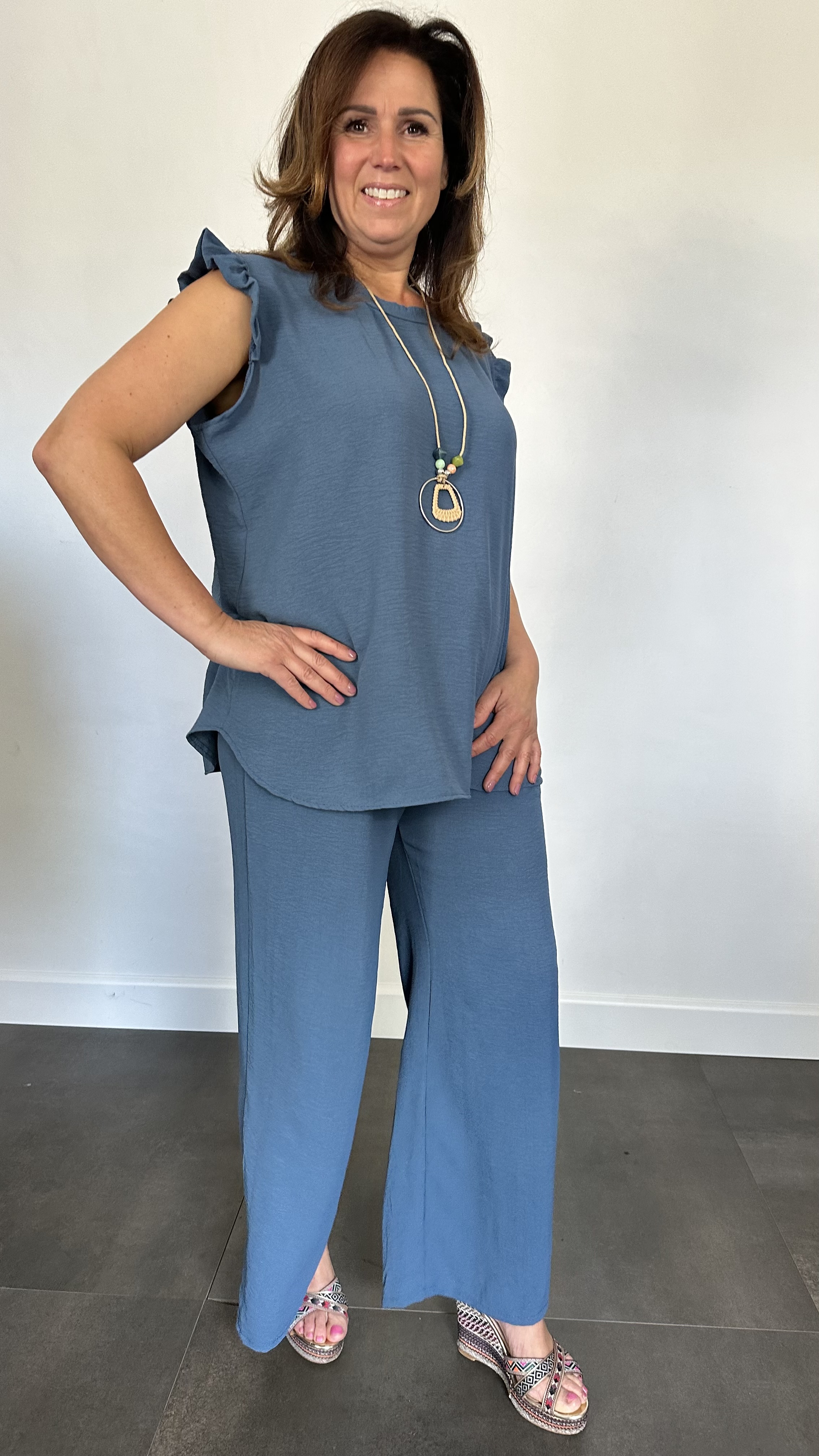 2-Delig pak Mia met ruche & ketting jeans blauw