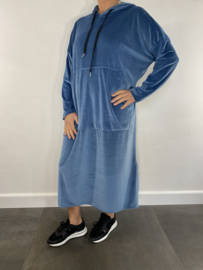 Velvet jurk met capuchon jeans blauw