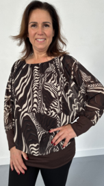 Blouse met boord zebra wave d. bruin