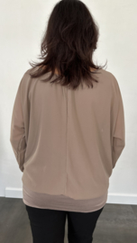 Blouse met boord lange mouw taupe