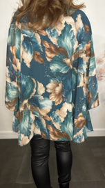 Voile blouse Camellia gebloemd Petrol