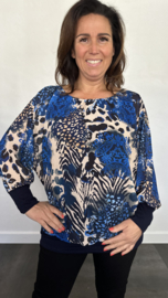 Blouse met boord animal flower blauw