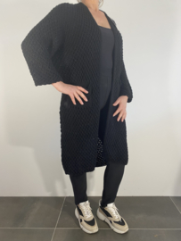 Grof gebreid vest met zakken zwart