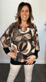 Blouse met boord leaves zwart
