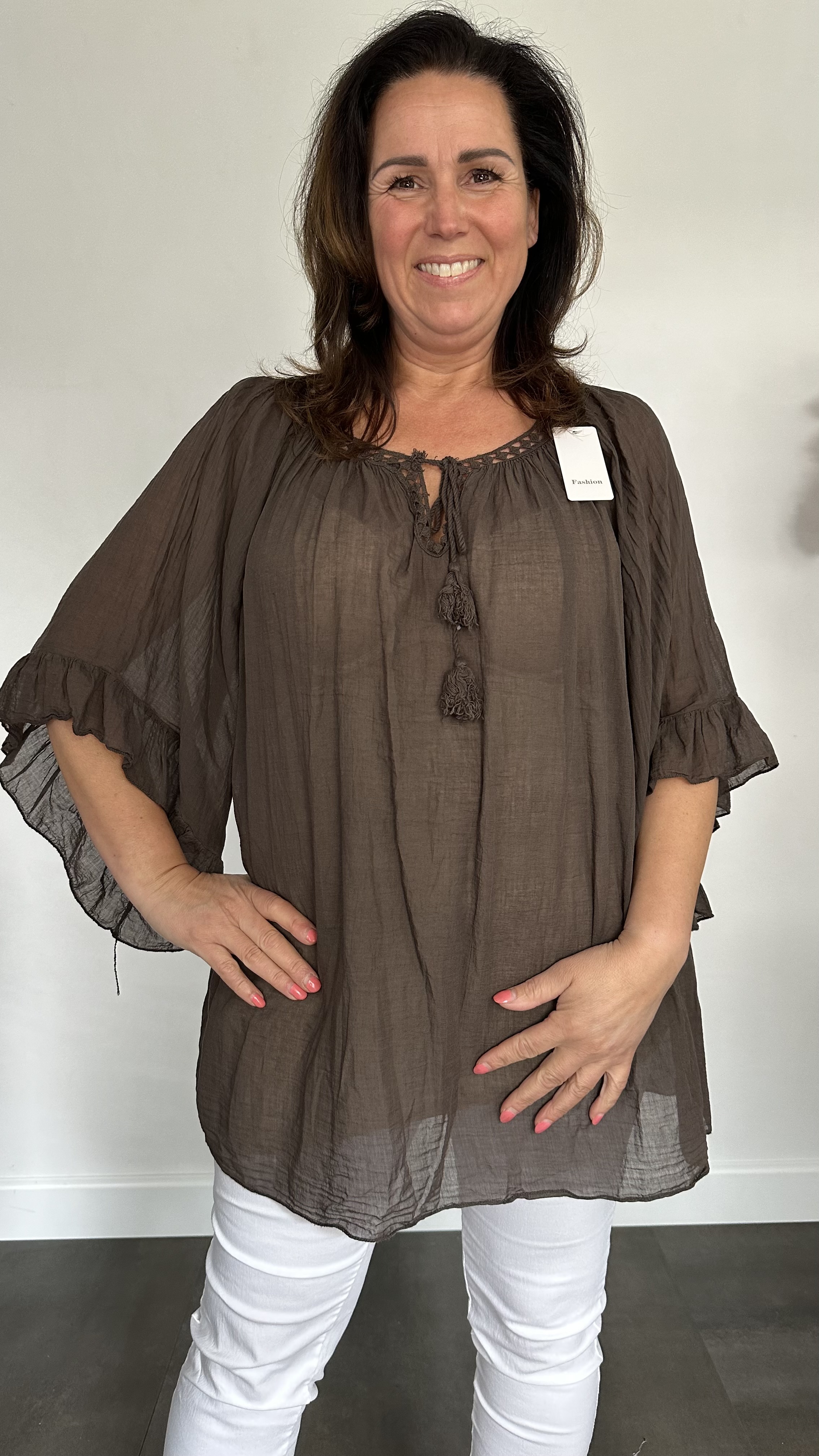 Blouse Veronica UNI +SIZE donker bruin