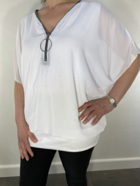 Blouse met boord new zipp korte mouw wit