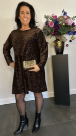 Velvet jurk/ tuniek met pailletten en strik Bruin