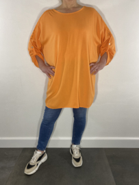 Blouse met opengewerkte 3/4 mouw oranje +size