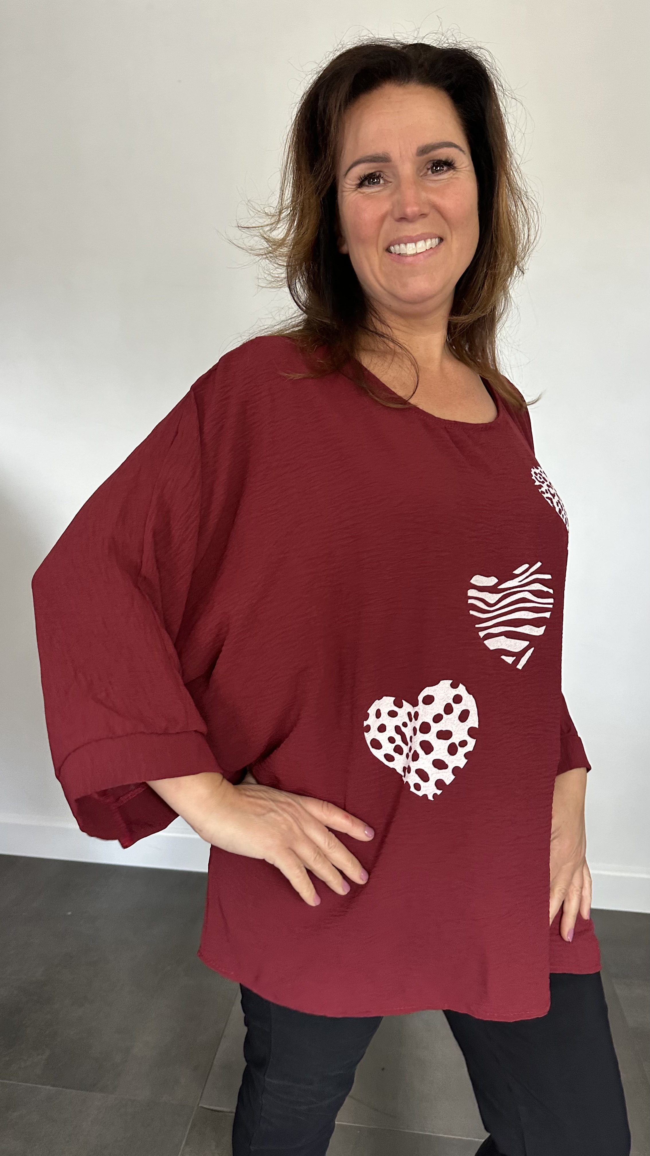 Crepe shirt hearts +SIZE bordeaux