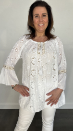 Broderie blouse met flared mouw wit